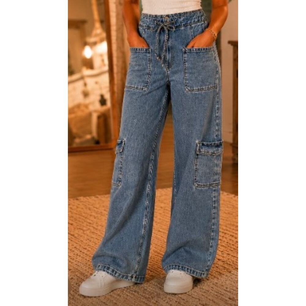 LIFE Women’s Med Wash Jeans Relaxed Wide Leg Street Boho XS